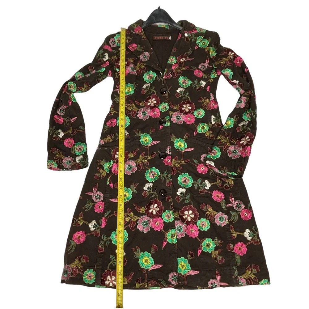 Last Chance Johnny Was Floral Embroidered Trench Coat XS Brown - Picture 11 of 13